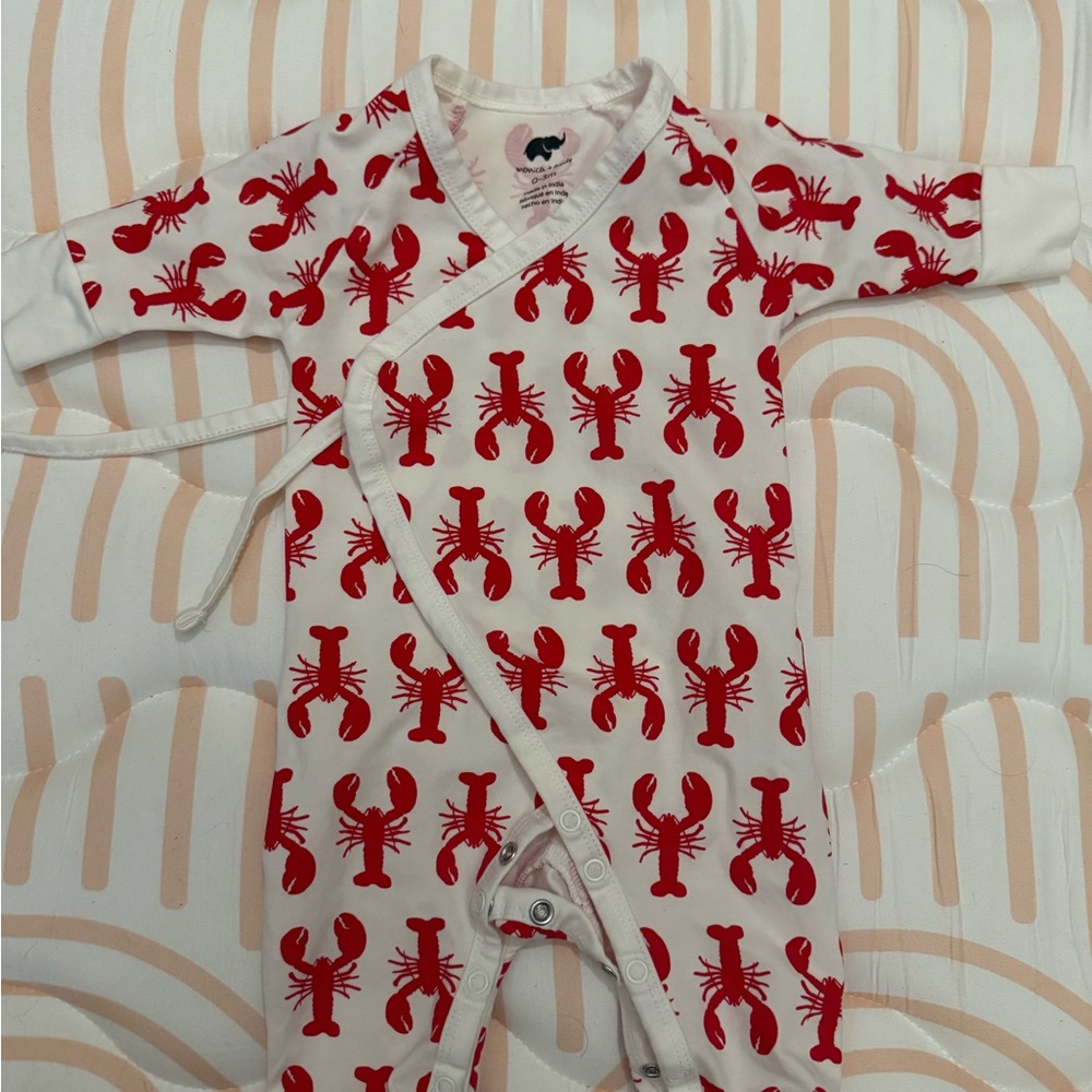 Red and White Lobster Print Footies One Piece